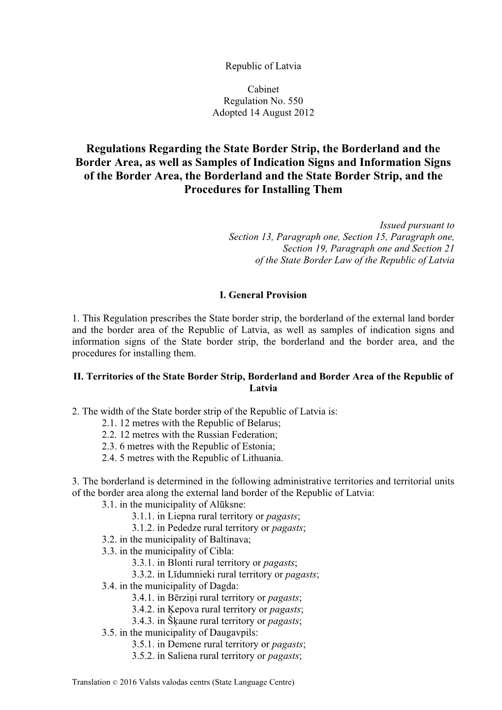 Regulations Regarding the State Border Strip, the Borderland And