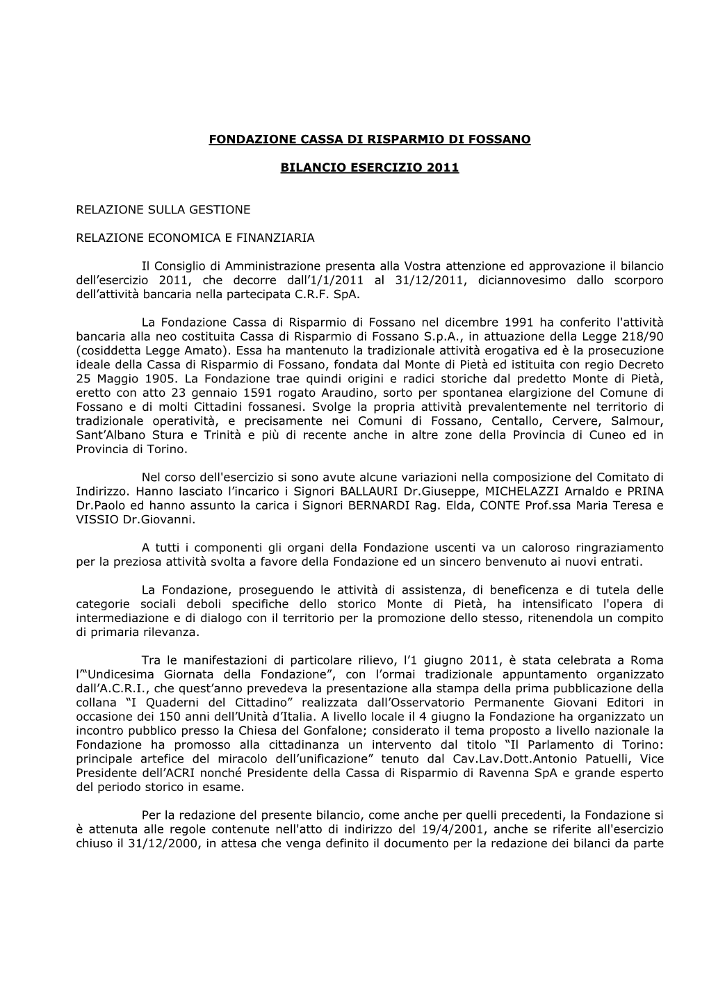 Fondazione Cassa Di Risparmio Di Fossano Bilancio