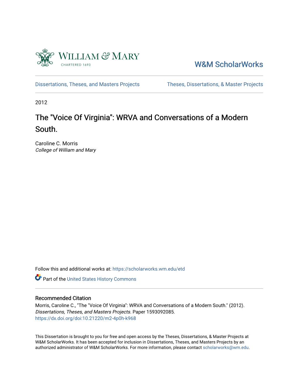 The "Voice of Virginia": WRVA and Conversations of a Modern South