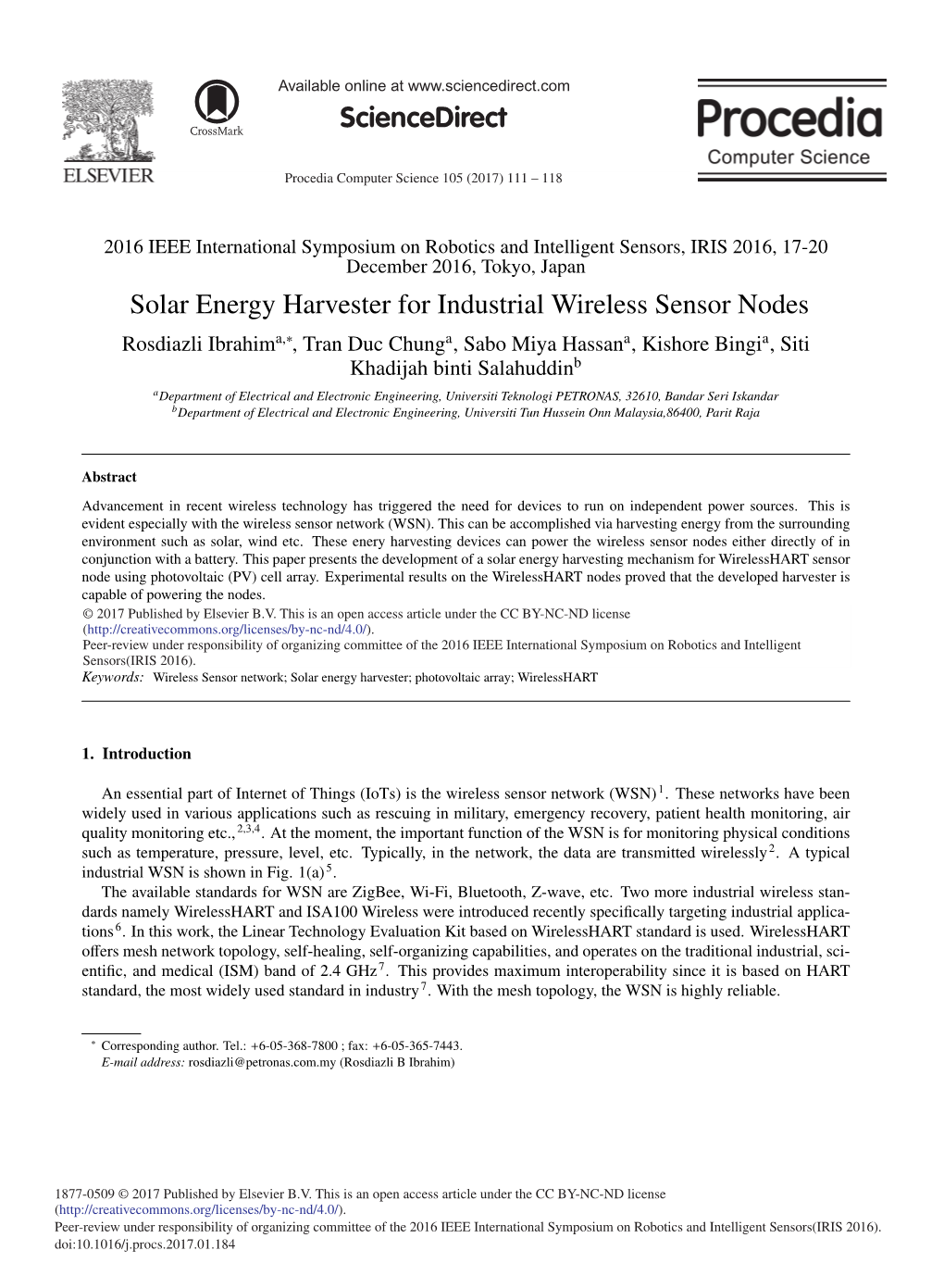 Solar Energy Harvester for Industrial Wireless Sensor Nodes