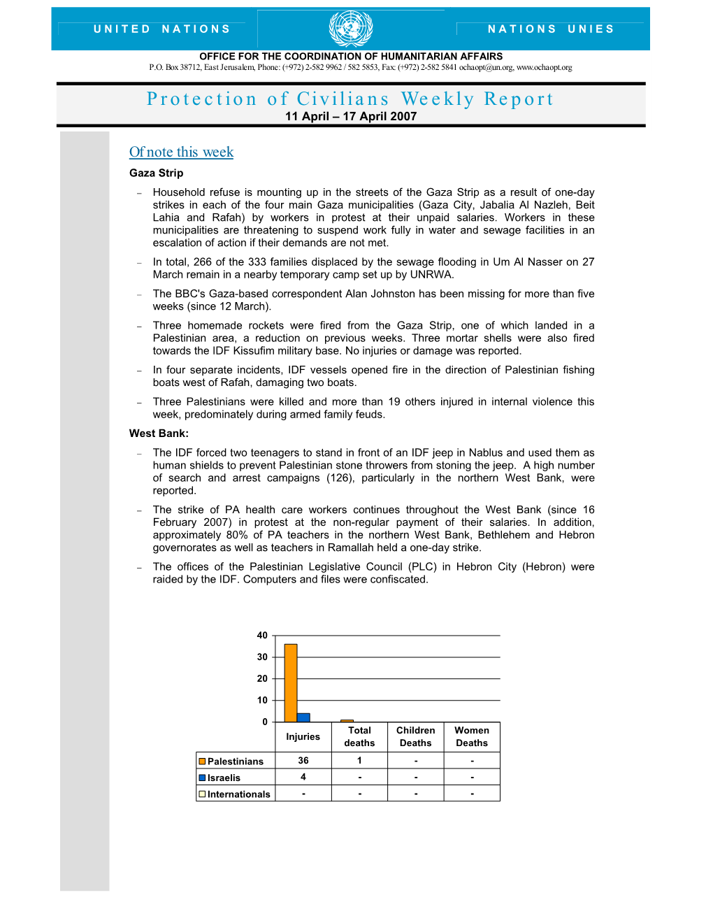 Protection of Civilians Weekly Report 11 April – 17 April 2007