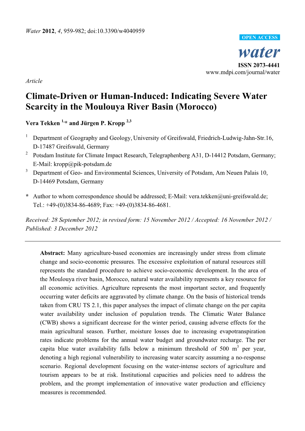 Indicating Severe Water Scarcity in the Moulouya River Basin (Morocco)