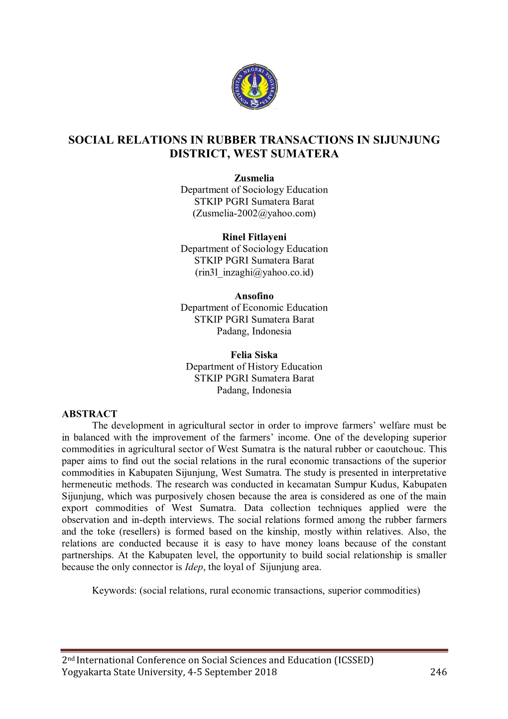 Social Relations in Rubber Transactions in Sijunjung District, West Sumatera