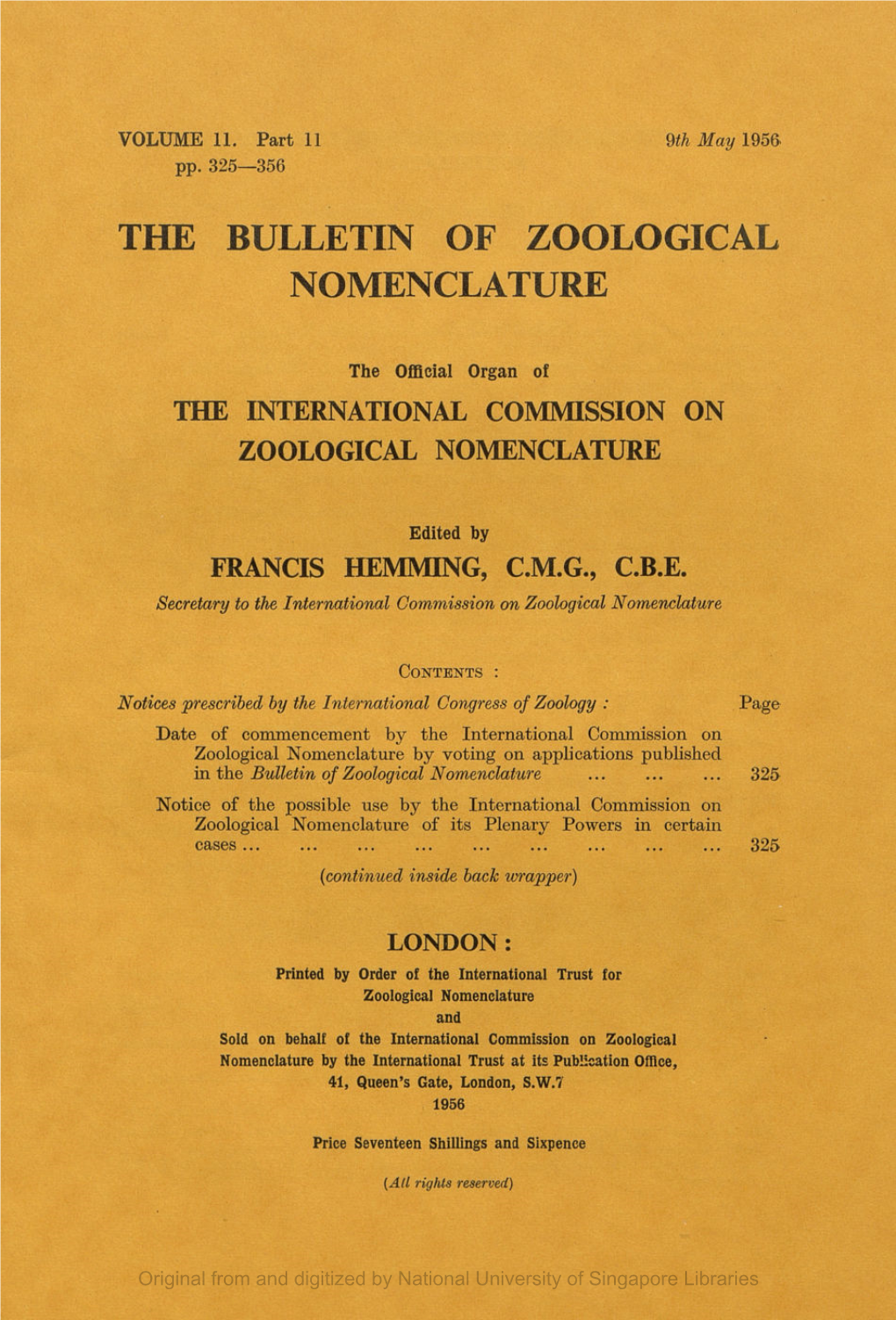 The Bulletin of Zoological Nomenclature. Vol 11, Part11