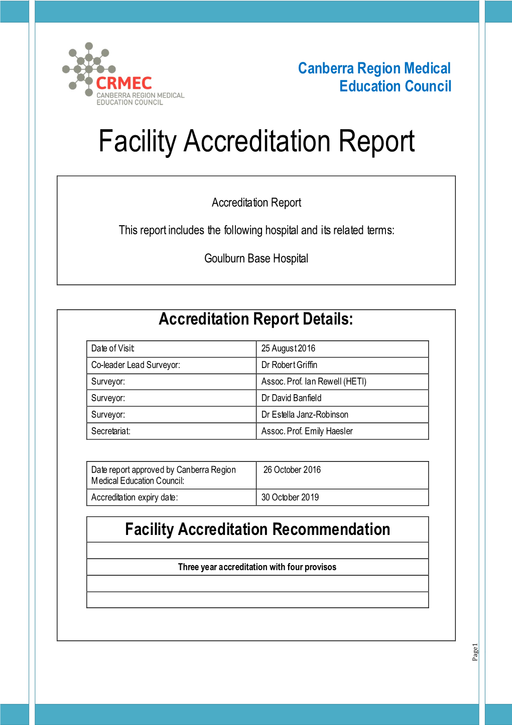 Facility Accreditation Report