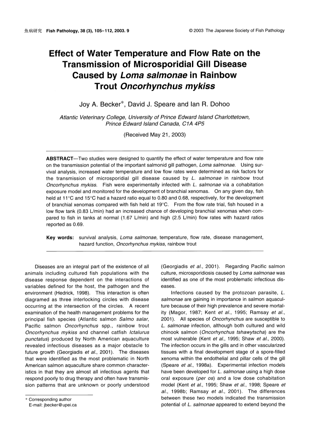 Transmission of Microsporidial Gill Disease Caused by Loma