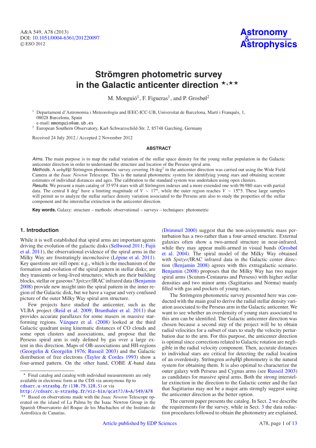 Strömgren Photometric Survey in the Galactic Anticenter Direction⋆⋆⋆