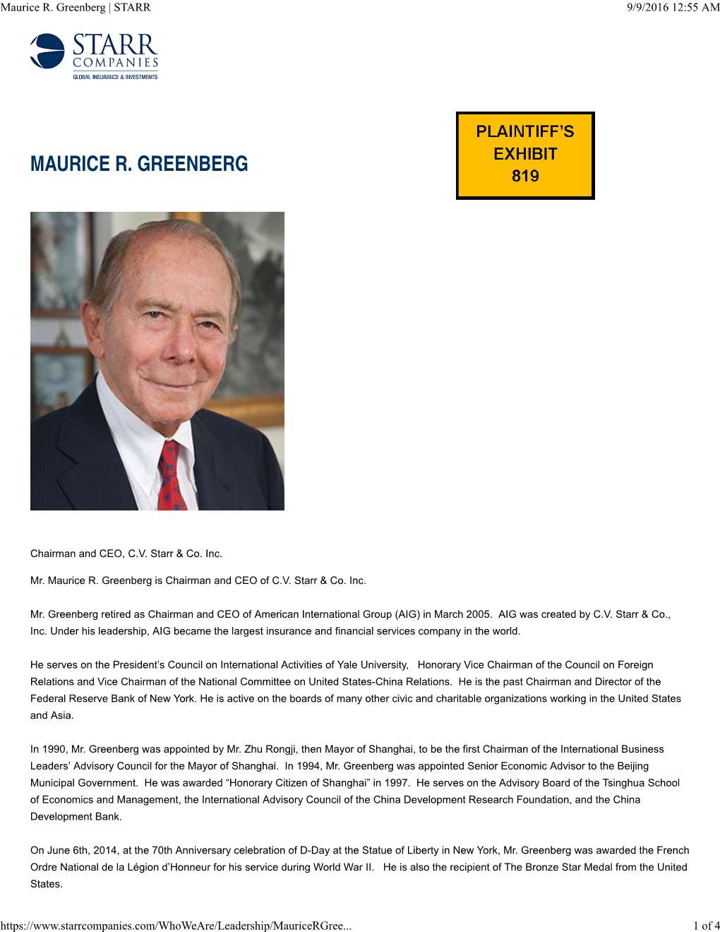 Maurice R. Greenberg | STARR 9/9/2016 12:55 AM