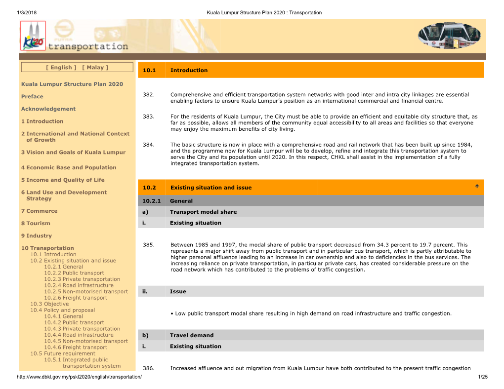 1/3/2018 Kuala Lumpur Structure Plan 2020 : Transportation