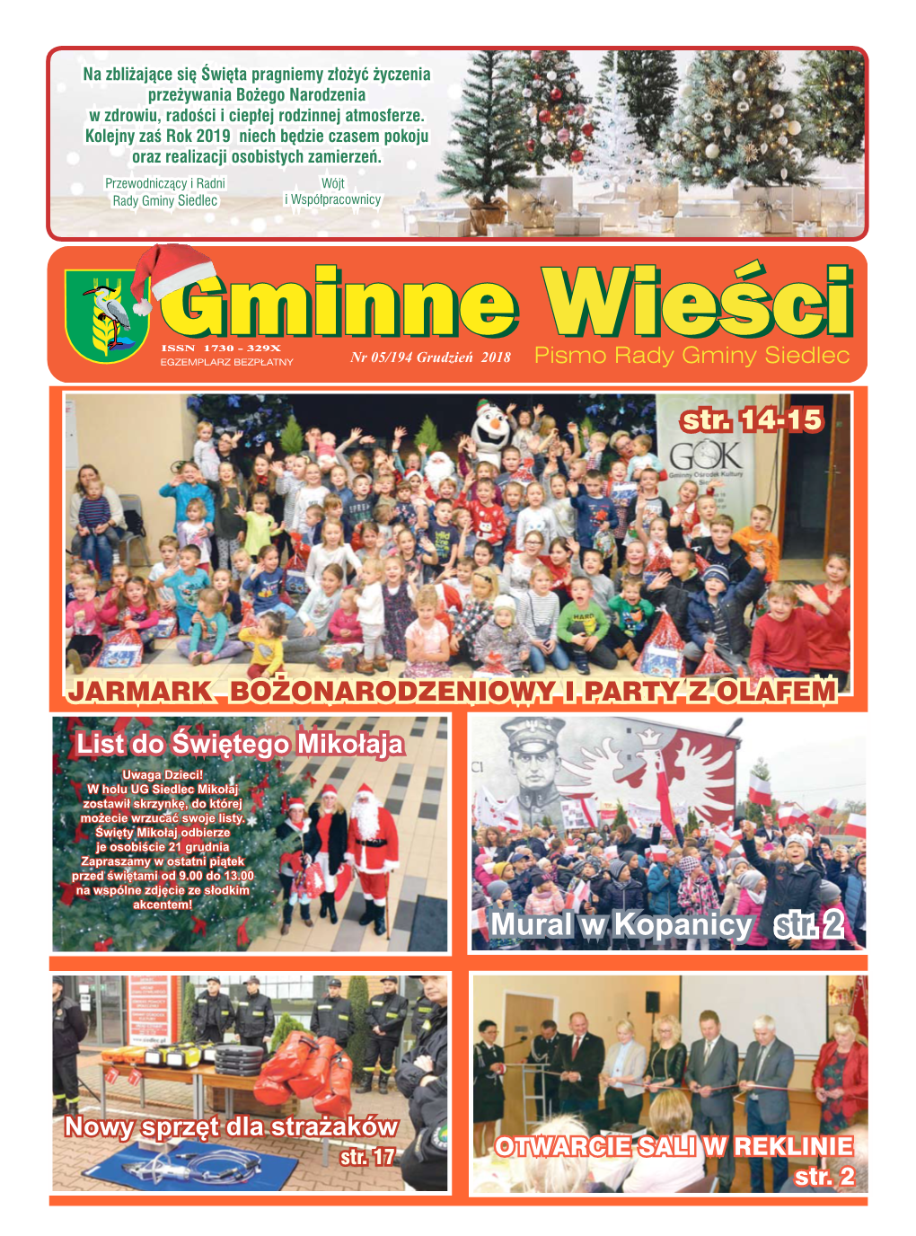 Grudzień 2018 Pismo Rady Gminy Siedlec