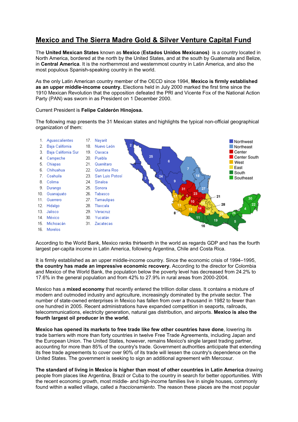 Mexico and the Sierra Madre Gold & Silver Venture Capital Fund