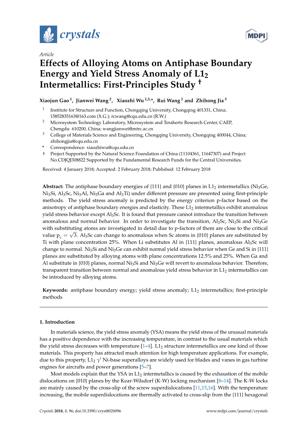 Effects of Alloying Atoms on Antiphase Boundary Energy and Yield Stress Anomaly of L12 Intermetallics: First-Principles Study †