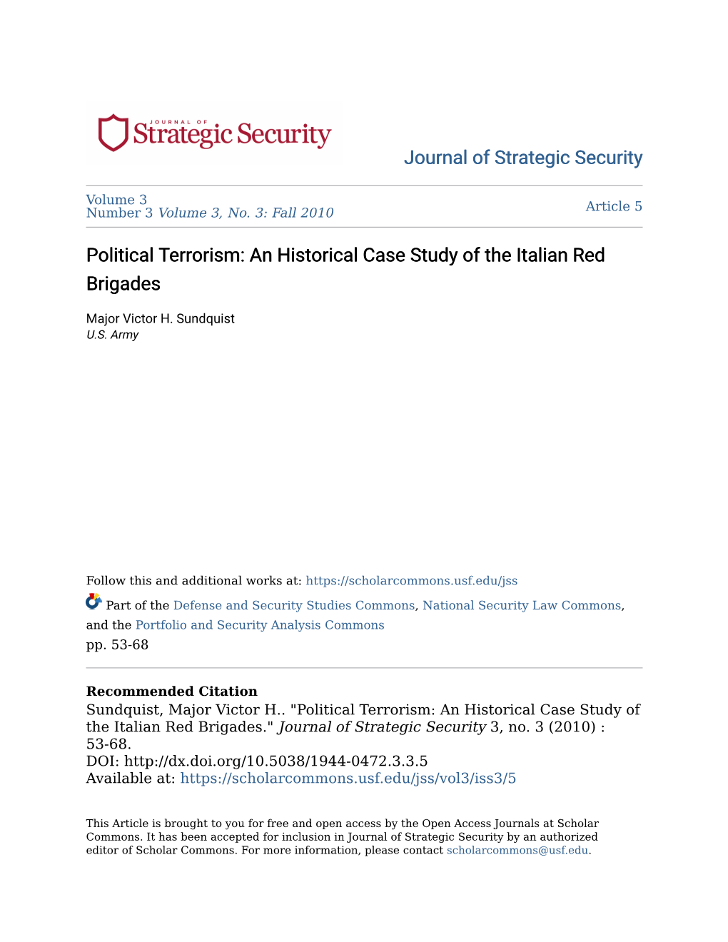 Political Terrorism: an Historical Case Study of the Italian Red Brigades