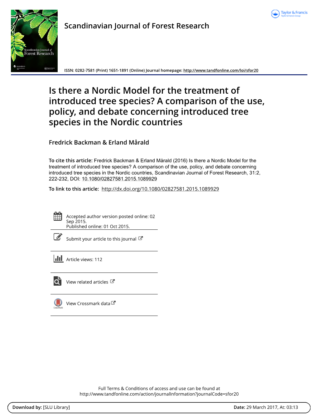 Is There a Nordic Model for the Treatment of Introduced Tree Species