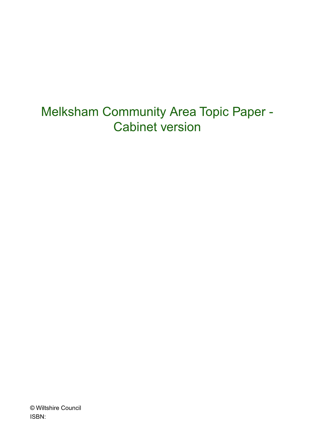 Melksham Community Area Topic Paper - Cabinet Version