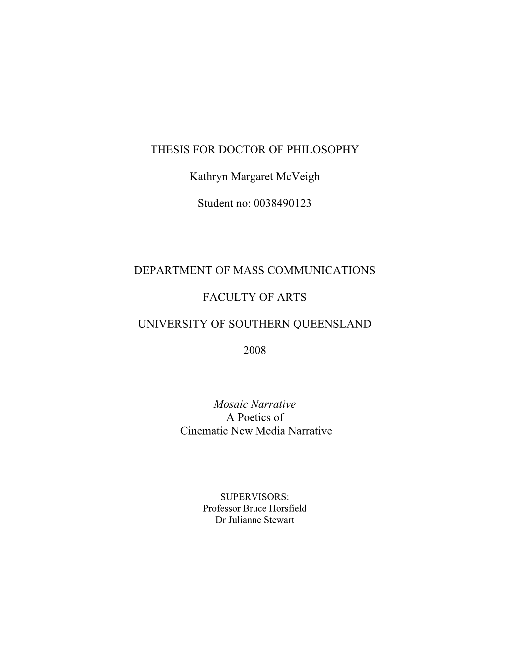 THESIS for DOCTOR of PHILOSOPHY Kathryn Margaret