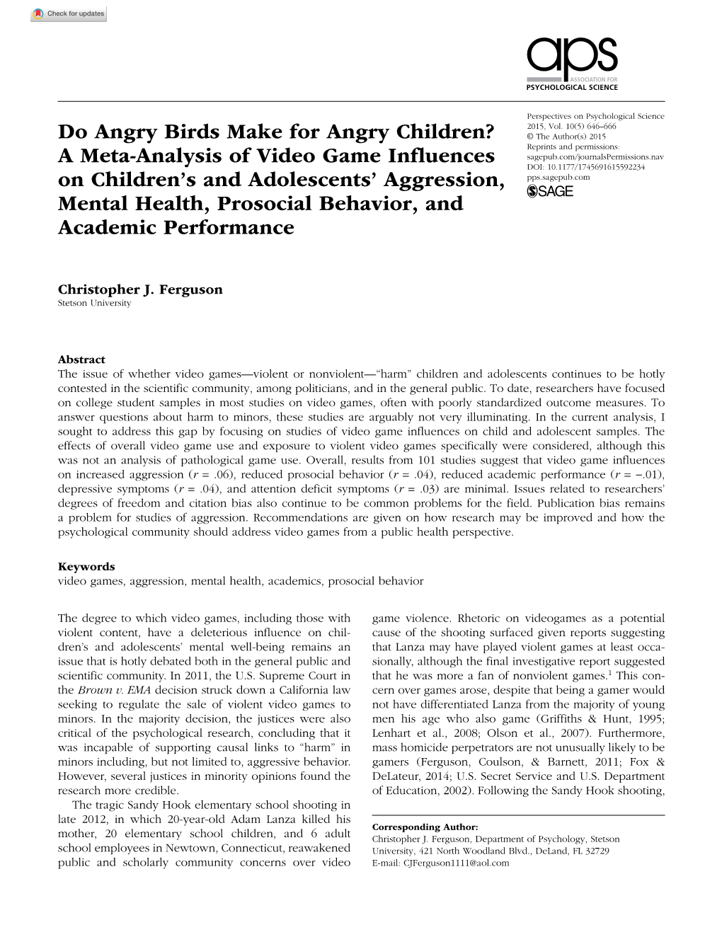 A Meta-Analysis of Video Game Influences on Children's And