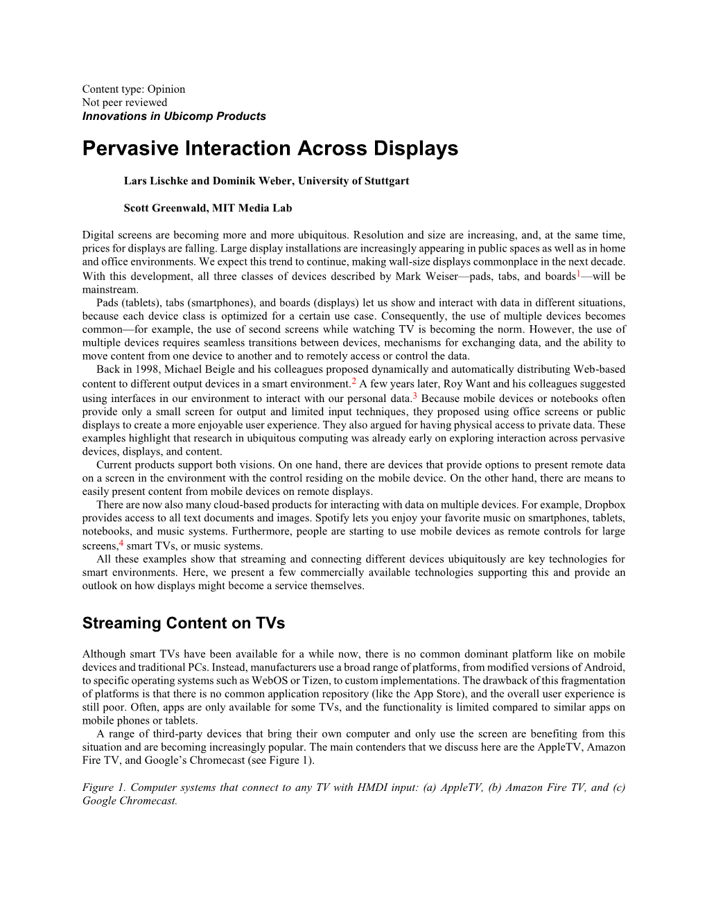 Pervasive Interaction Across Displays