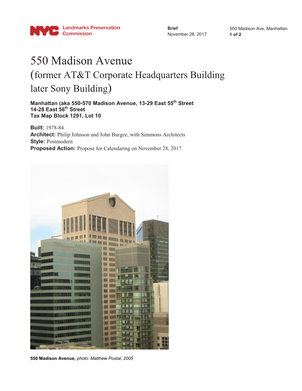 550 Madison Avenue (Former AT&T Corporate Headquarters Building