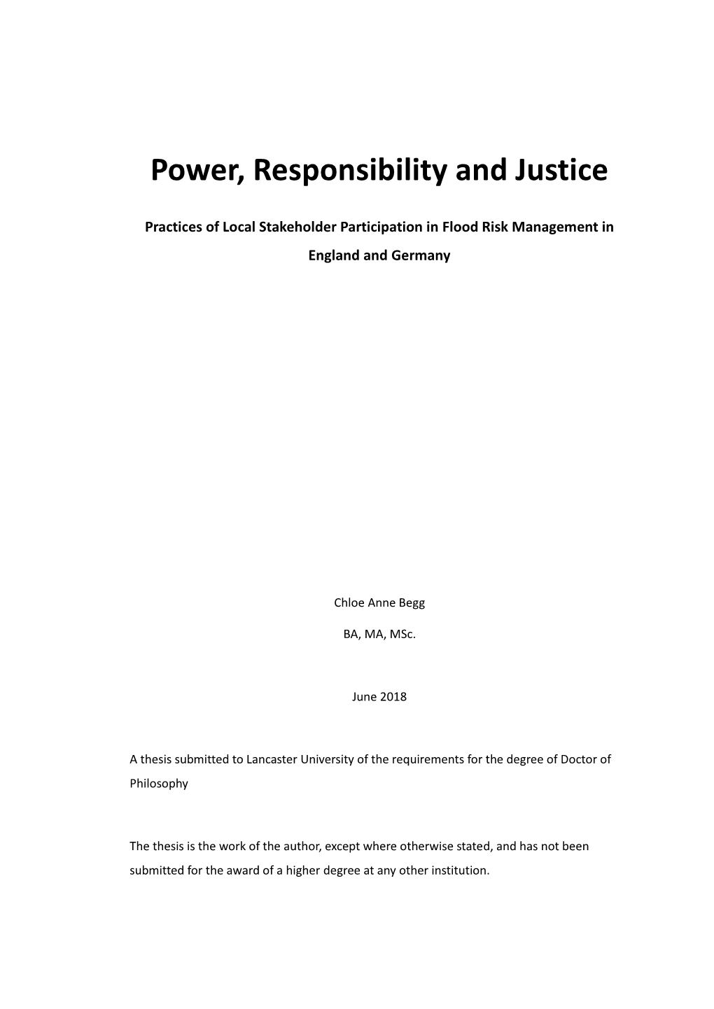 Power, Responsibility and Justice