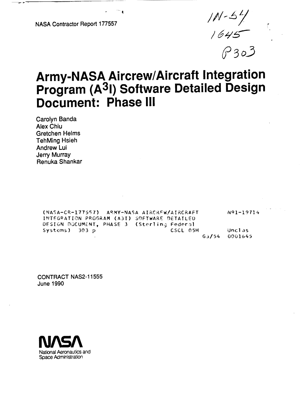 Army-NASA Aircrew/Aircraft Integration Program (A31) Software Detailed Design Document: Phase I!1