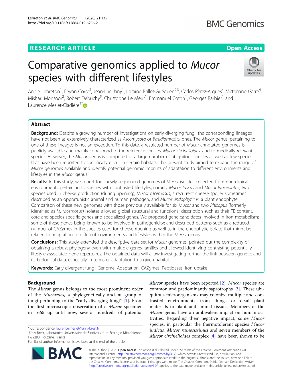Comparative Genomics Applied to Mucor Species with Different Lifestyles