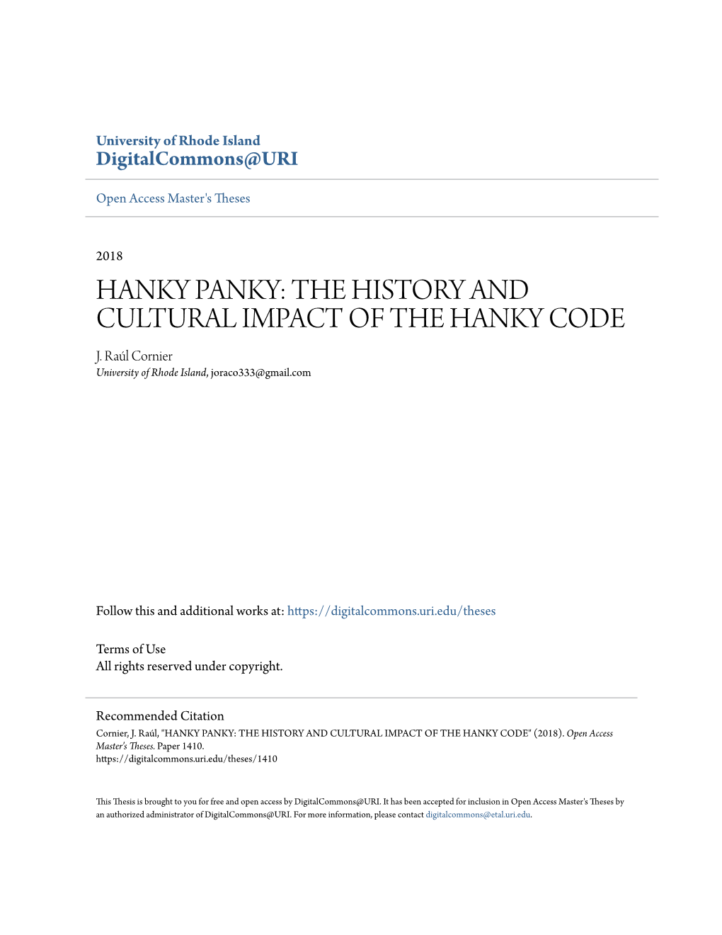 Hanky Panky: the History and Cultural Impact of the Hanky Code J