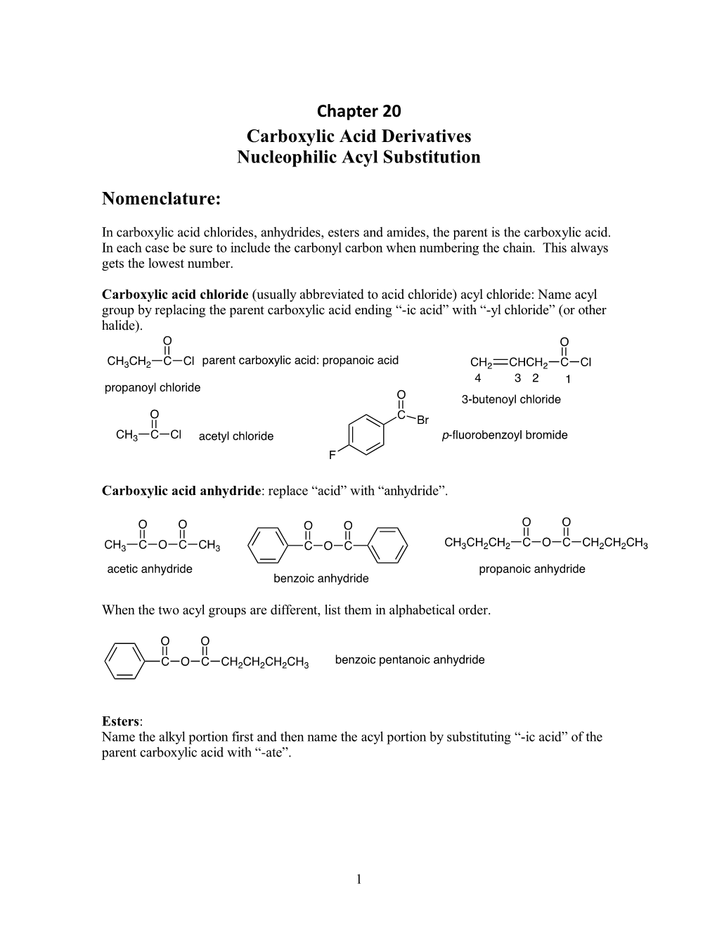 Chapter 20 Carboxylic Acid Derivatives Nucleophilic Acyl Substitution