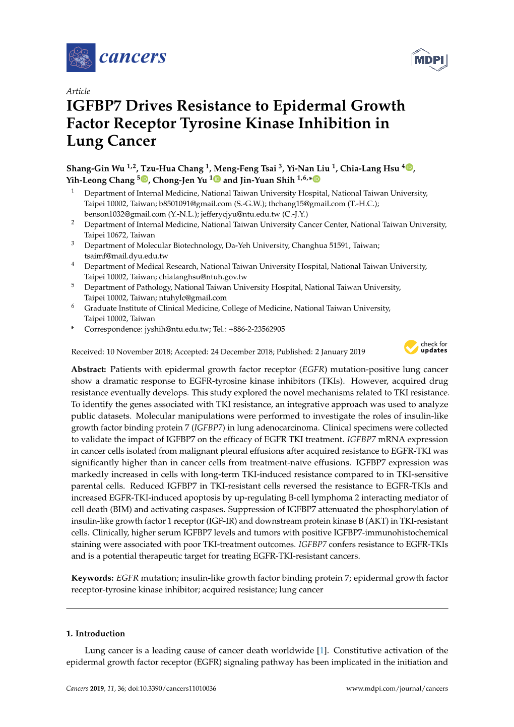 IGFBP7 Drives Resistance to Epidermal Growth Factor Receptor Tyrosine Kinase Inhibition in Lung Cancer