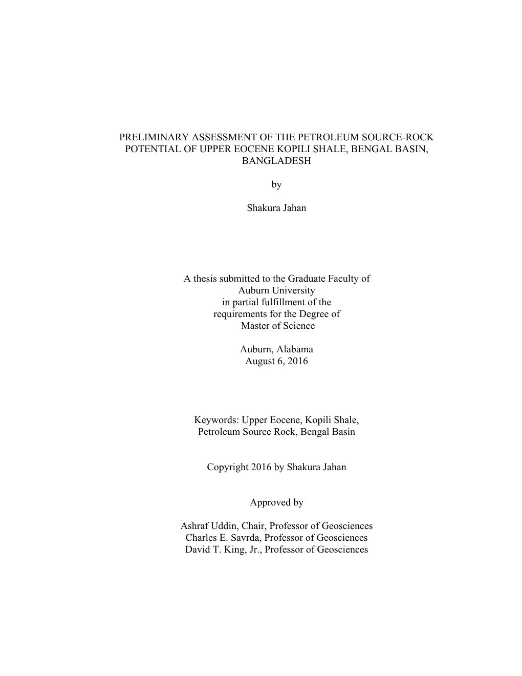 Preliminary Assessment of the Petroleum Source-Rock Potential of Upper Eocene Kopili Shale, Bengal Basin, Bangladesh