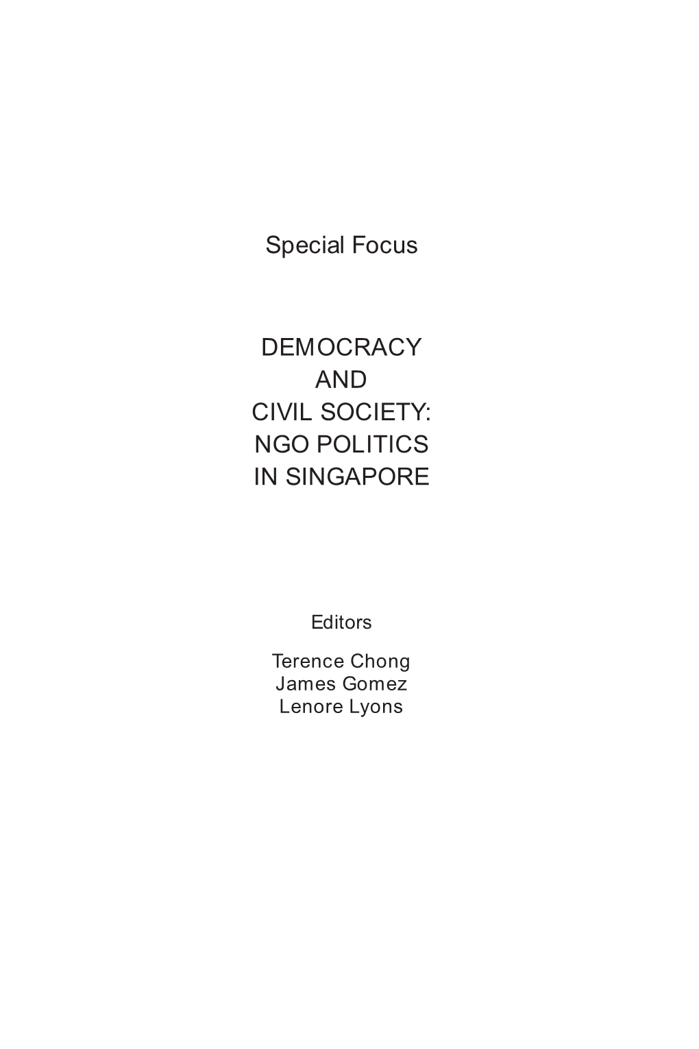 Ngo Politics in Singapore