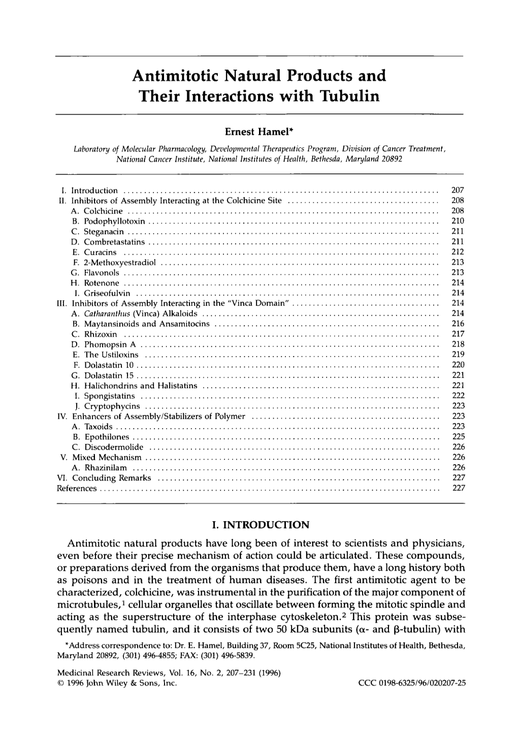 Antimitotic Natural Products and Their Interactions with Tubulin