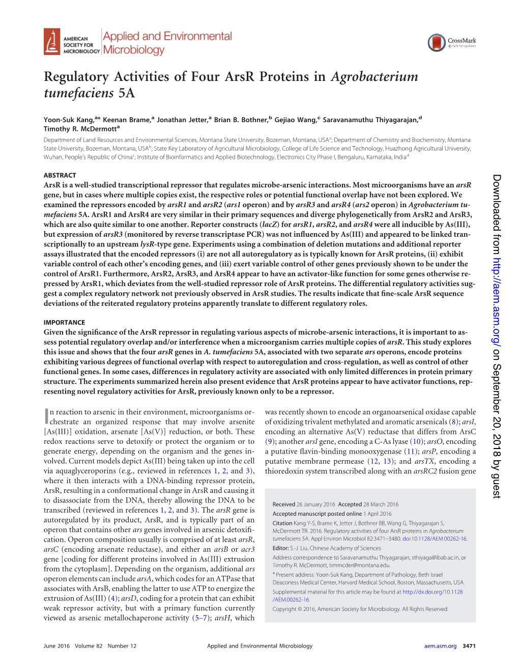 Regulatory Activities of Four Arsr Proteins in Agrobacterium Tumefaciens 5A