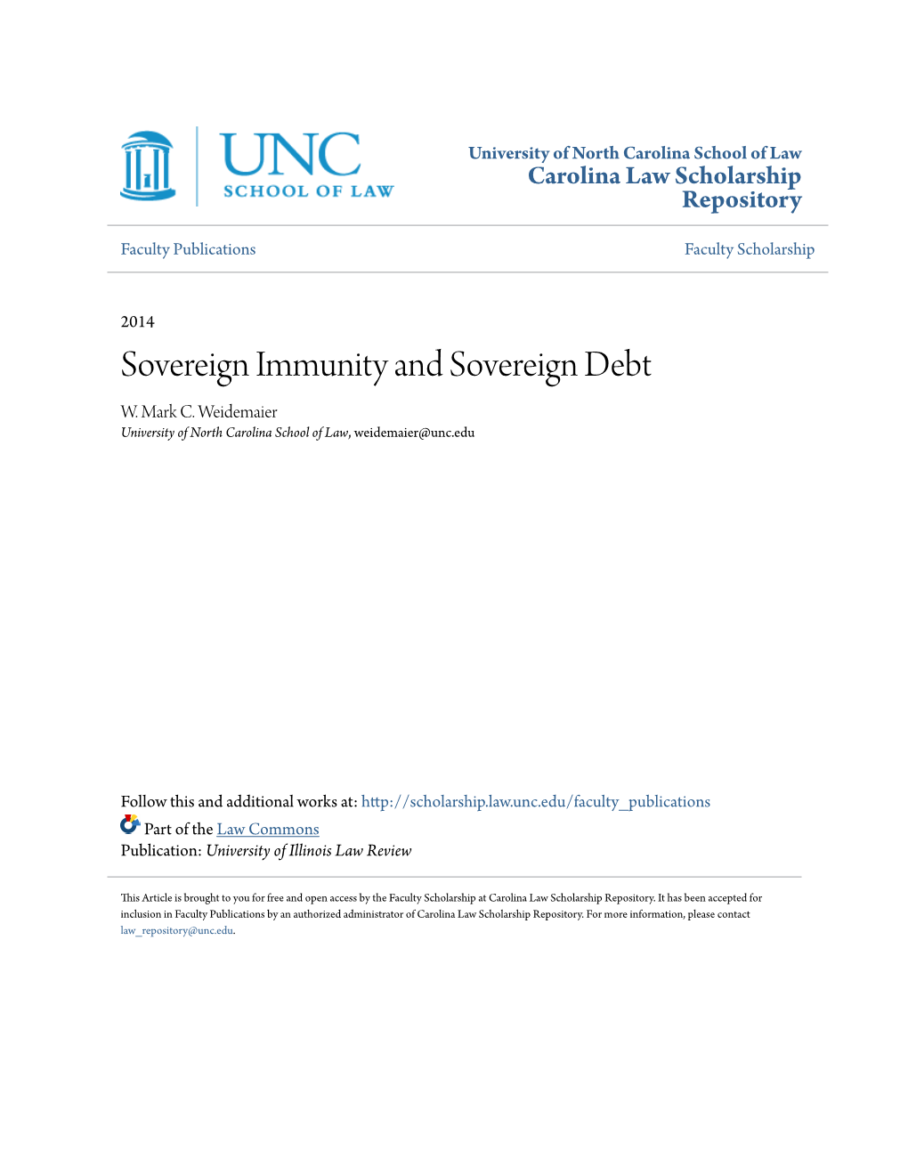 Sovereign Immunity and Sovereign Debt W