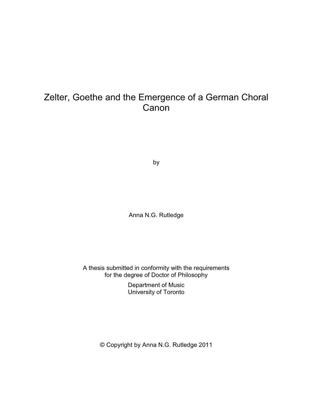 Zelter, Goethe and the Emergence of a German Choral Canon