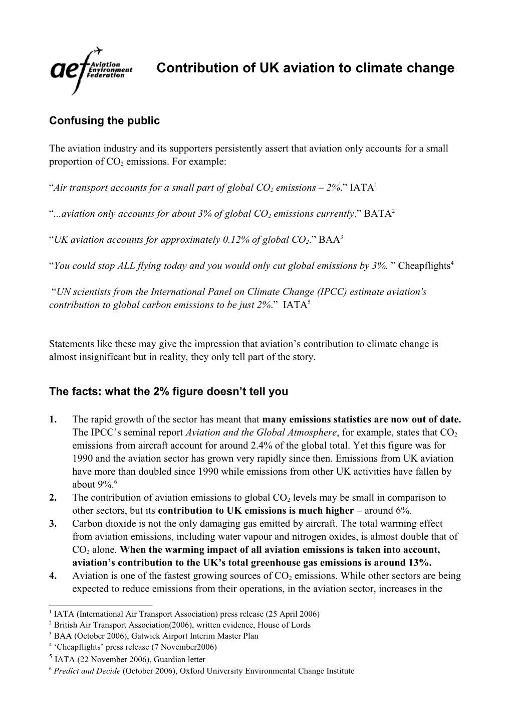 Contribution of UK Aviation to Climate Change