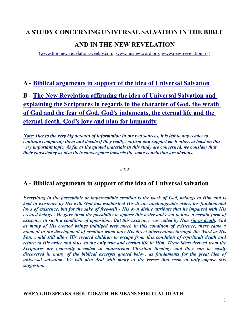 A Study Concerning Universal Salvation in the Bible and in the New Revelation A