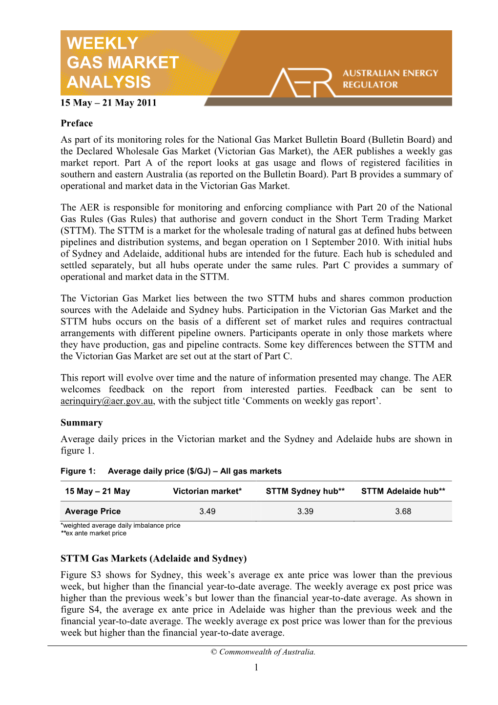 WEEKLY GAS MARKET ANALYSIS 15 May – 21 May 2011