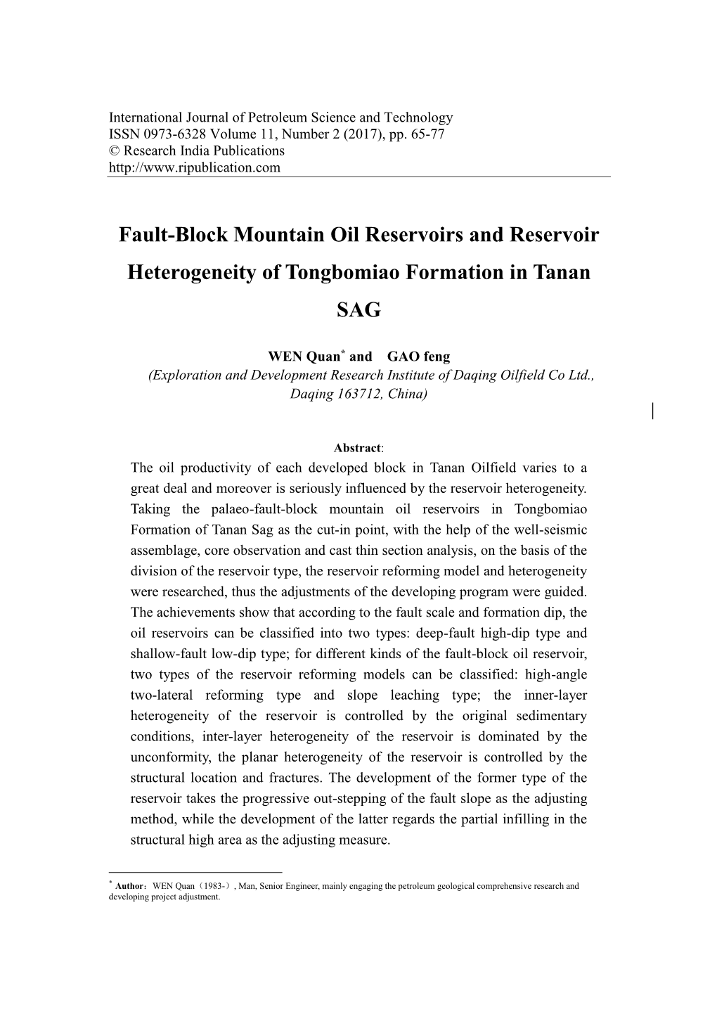 Fault-Block Mountain Oil Reservoirs and Reservoir Heterogeneity of Tongbomiao Formation in Tanan SAG