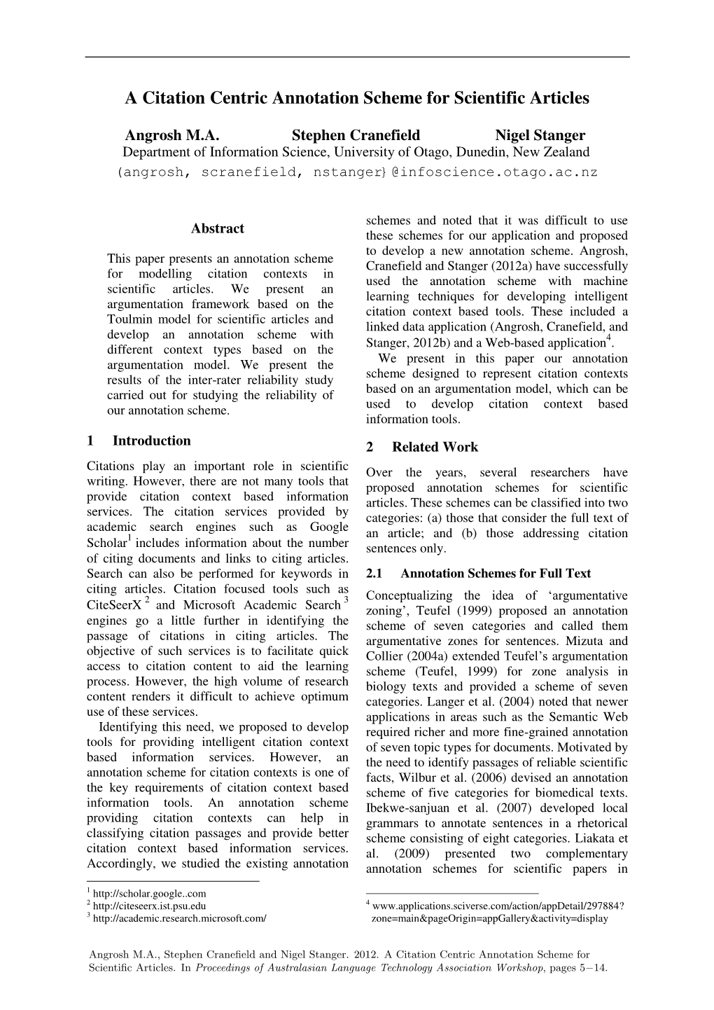 A Citation Centric Annotation Scheme for Scientific Articles