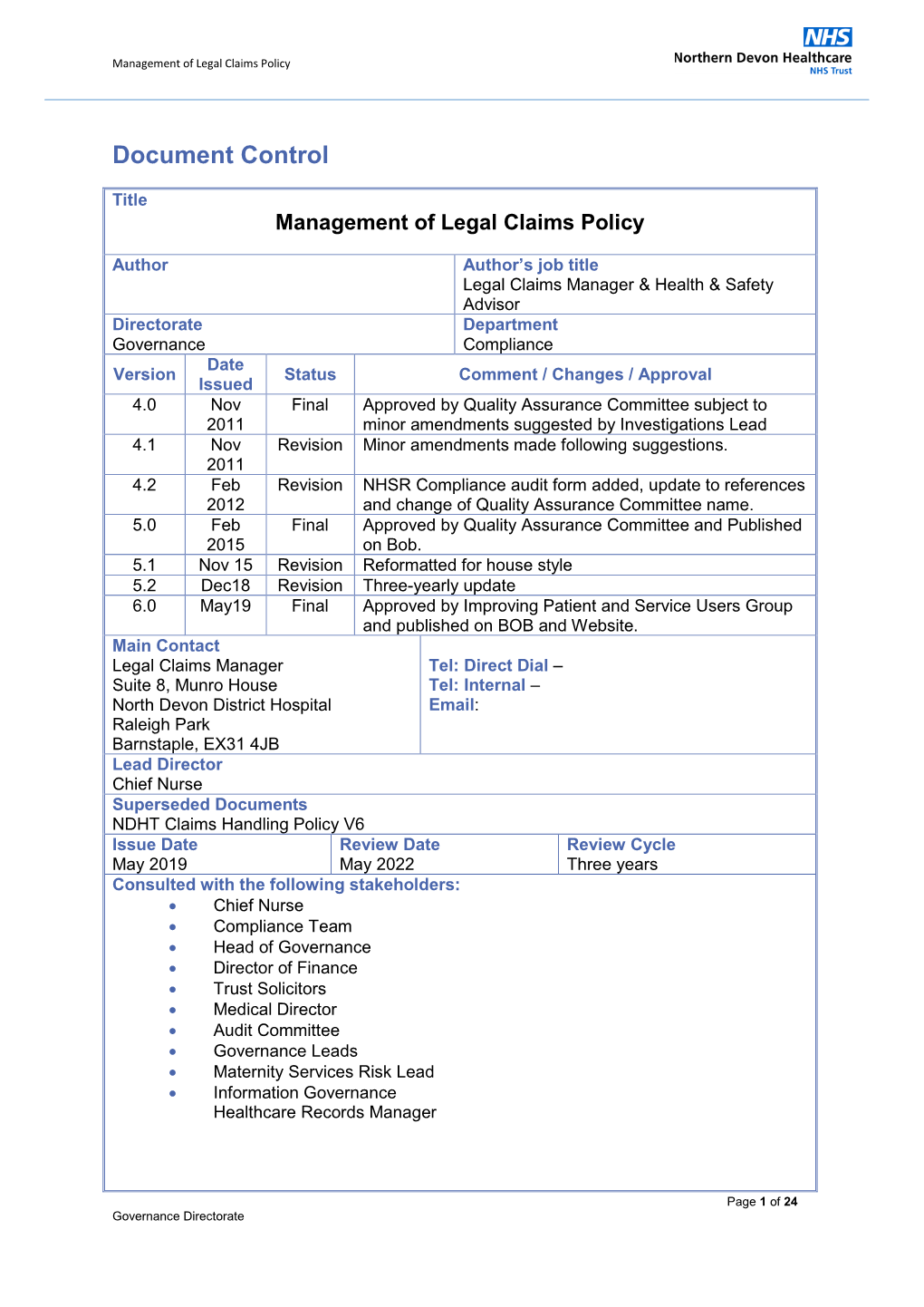 Legal Claims Policy