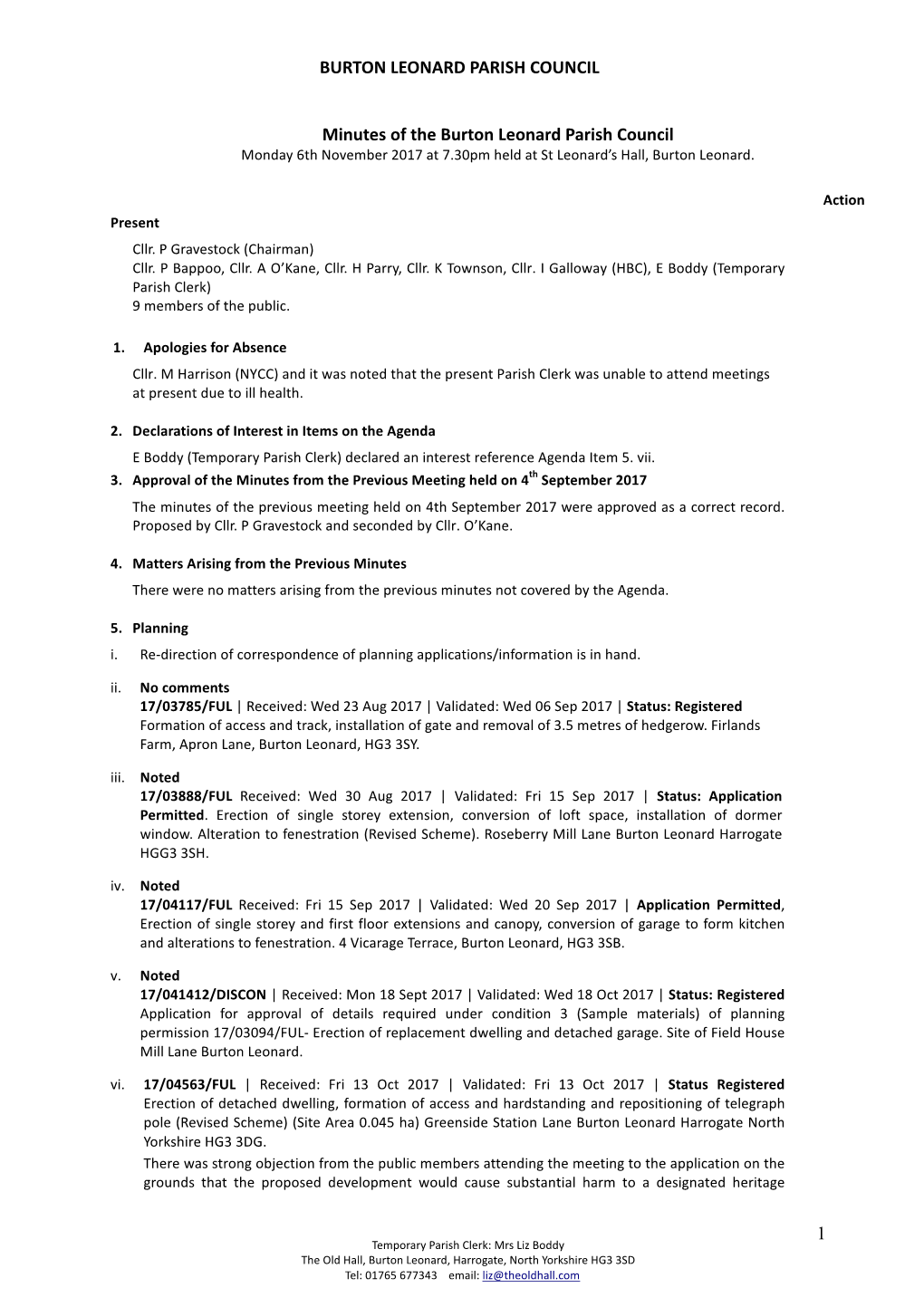 BURTON LEONARD PARISH COUNCIL 1 Minutes of the Burton