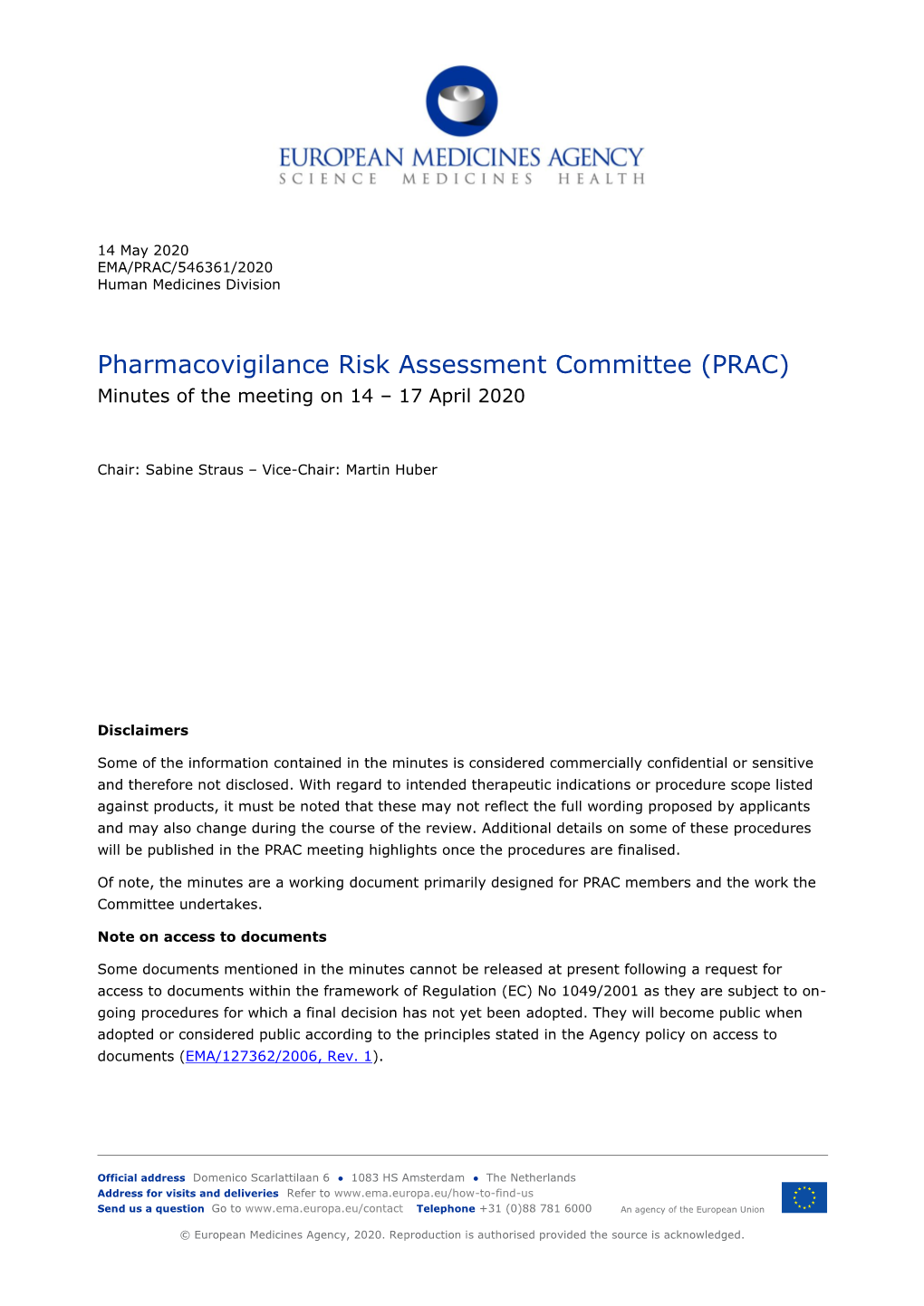 Minutes PRAC Meeting on 14 -17 April 2020