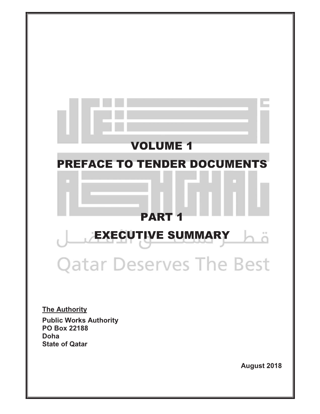 Volume 1 Preface to Tender Documents Part 1 Executive