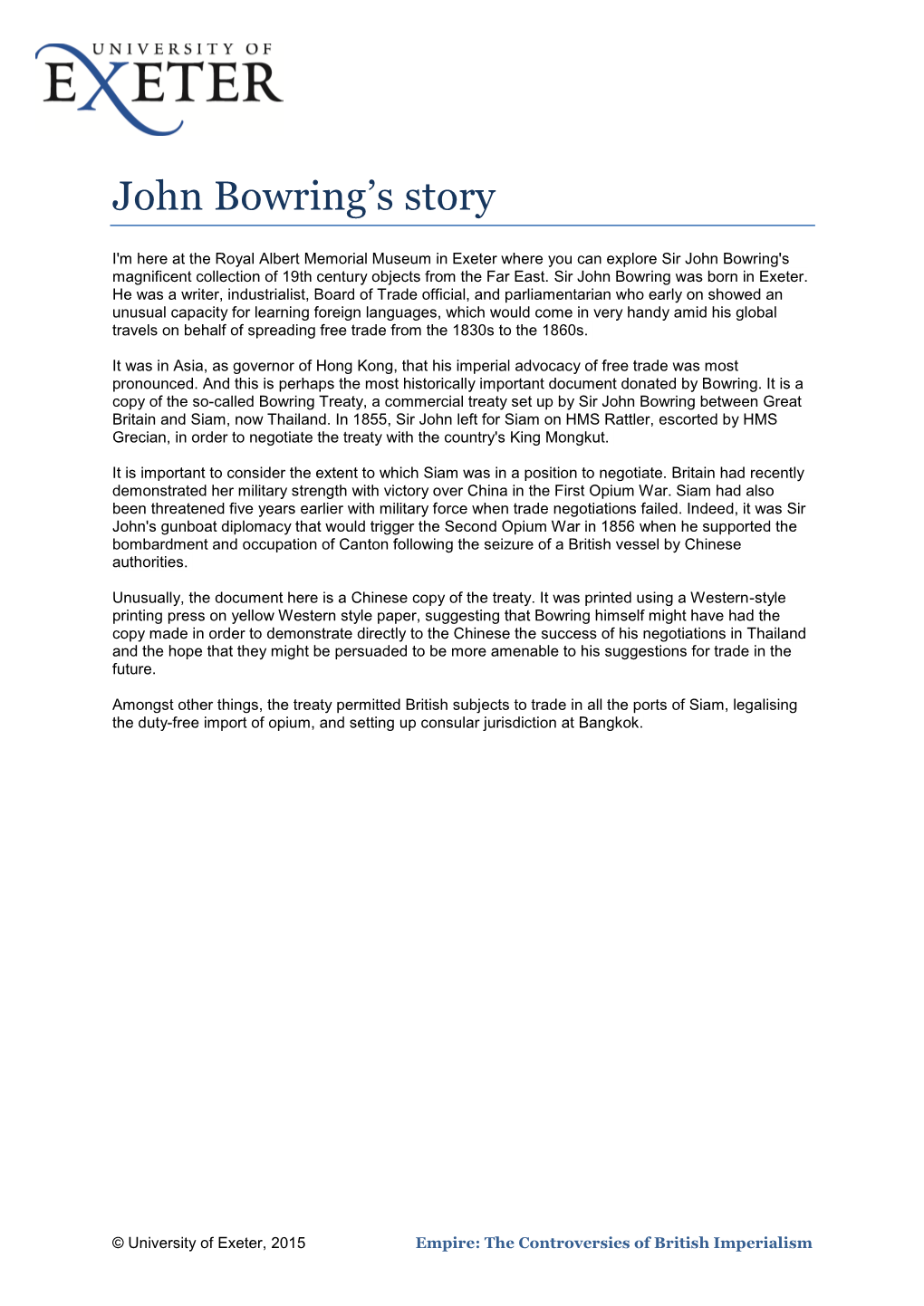 John Bowring's Story