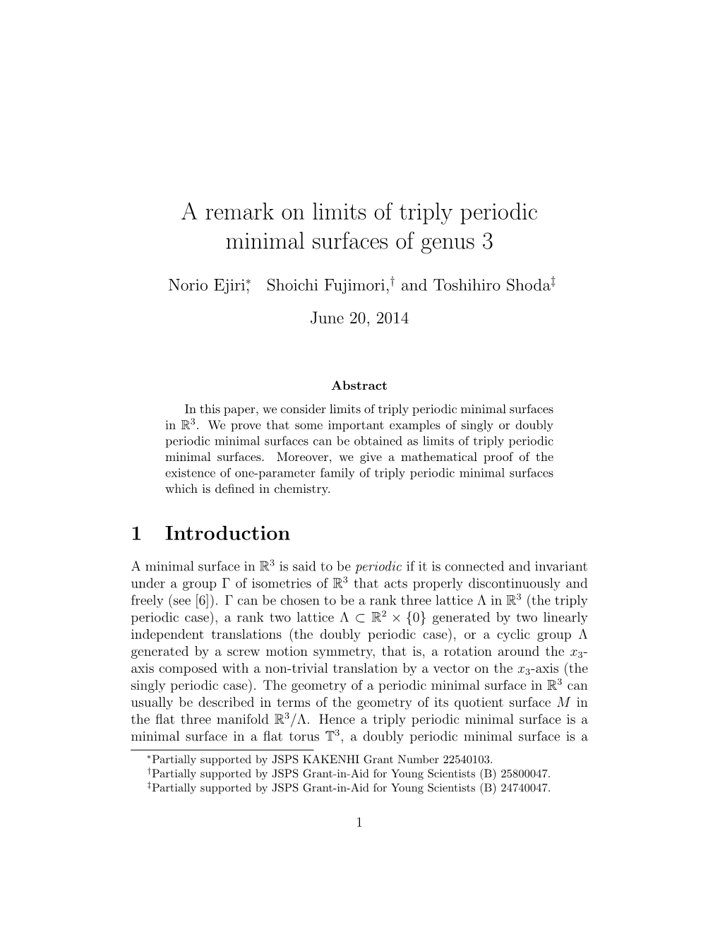 A Remark on Limits of Triply Periodic Minimal Surfaces of Genus 3