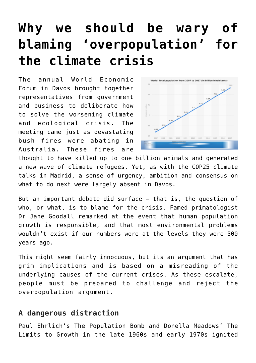 Why We Should Be Wary of Blaming 'Overpopulation' for the Climate Crisis