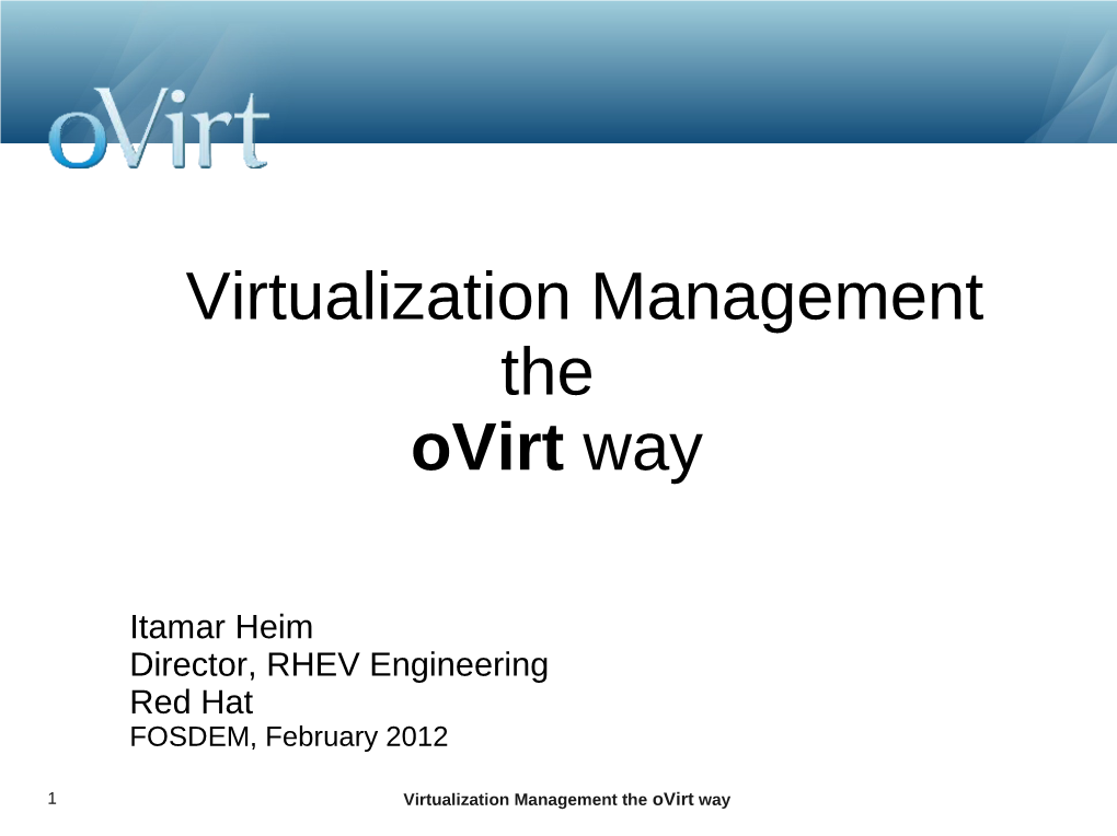 Virtualization Management the Ovirt Way