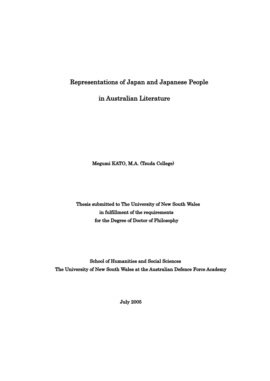 Representations of Japan and Japanese People in Australian Literature