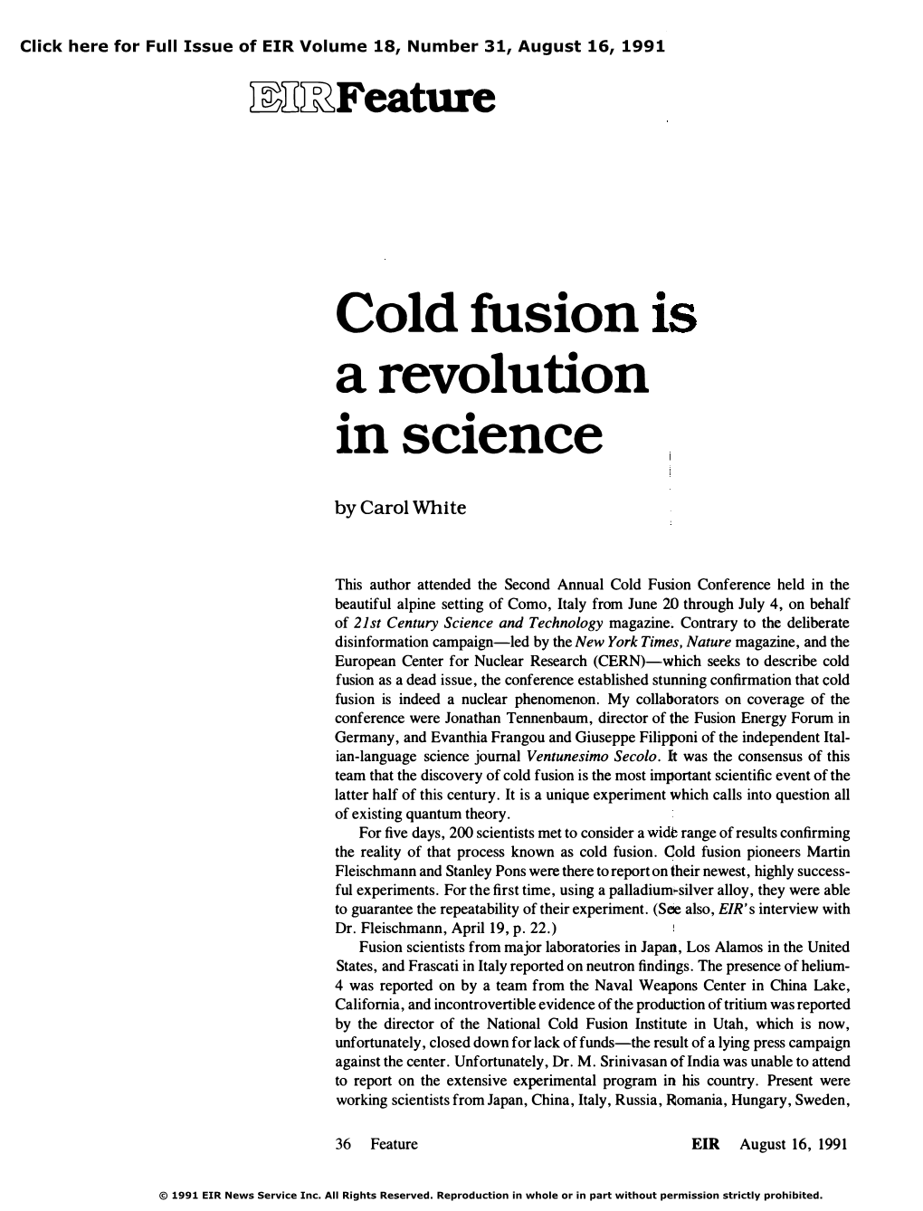 Cold Fusion Is a Revolution in Science